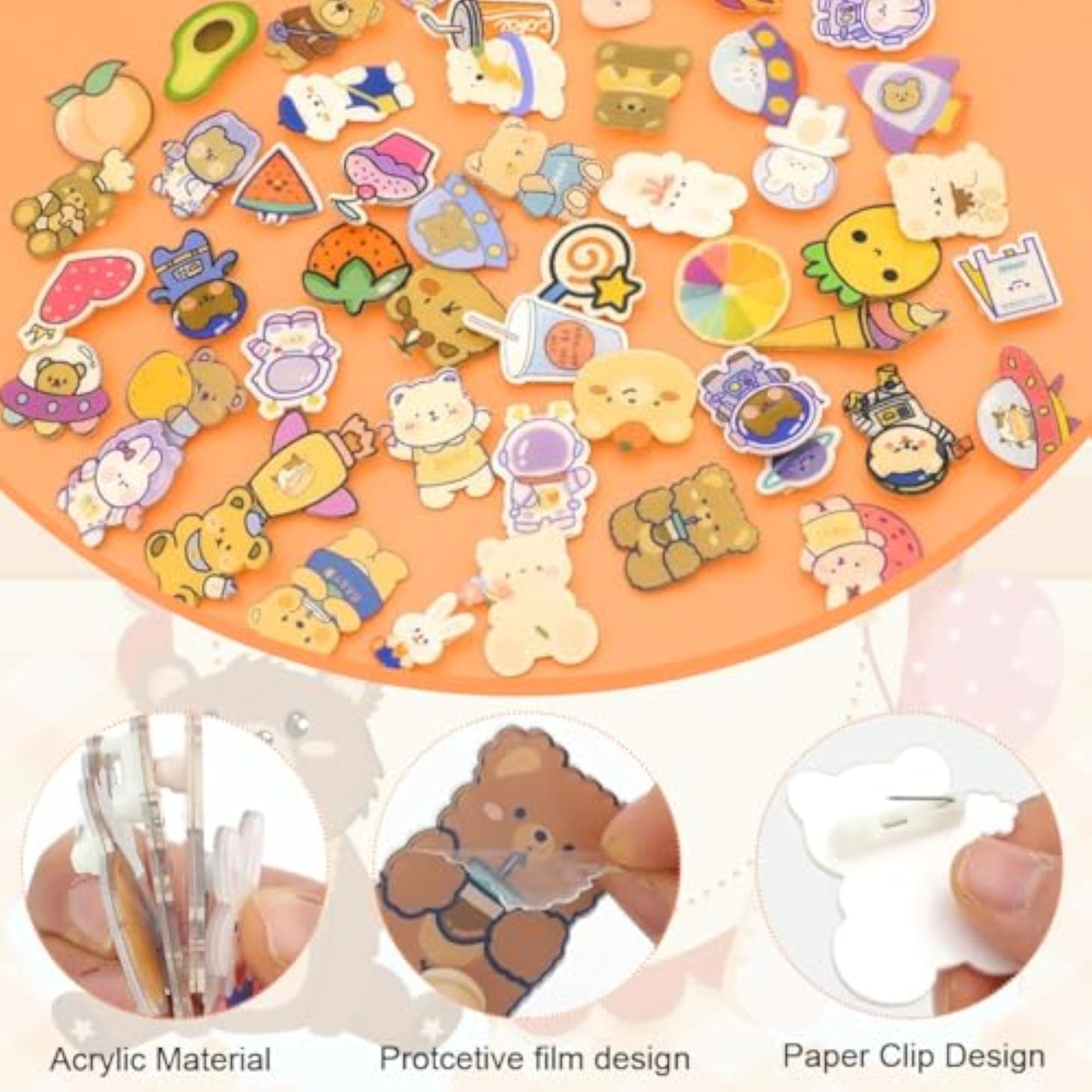 50 Pcs Cute Cartoon Acrylic Bag Pins Set, Decorative Gifts
