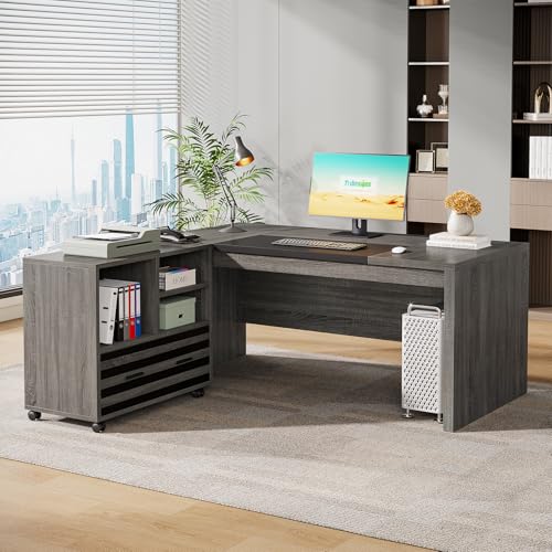 Image of Tribesigns 62.2 inch L-Shaped Executive Desk with Mobile File Cabinet