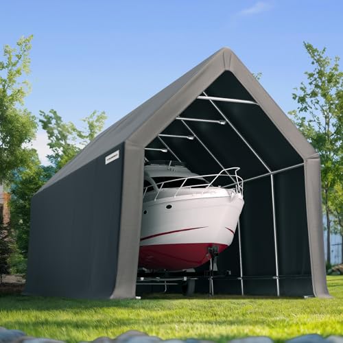 KING BIRD Heavy Duty 13X20FT RV Carport - 12.3FT Ultra High Peak Storage Shed Shelter for Trucks/SUVs with Roof Racks, Boats. Outdoor Anti-Snow Car Canopy-Dark Gray