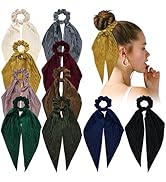 Cinaci 10 Pieces Solid Velvet Bowknot Hair Ties with Long Tail Scarf Hair Scrunchies Bands Ponyta...