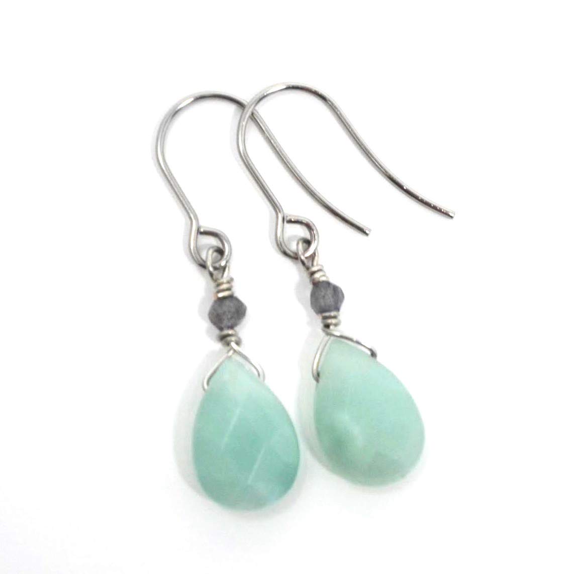 Amazonite Faceted Teardrops and Labradorite Earrings
