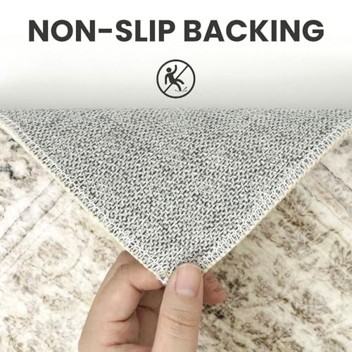 3x10 Beige Yellow White Washable Runner Rug for Kitchen, Soft Classic Runners with Non-Slip, Non-Shedding Distressed Floral Rug for Hallways Door mat Indoor Bedroom Indoor