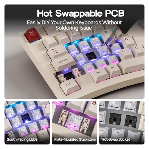 Image of MechLands Feker Alice98 Ergonomic 98 Keys Custom Mechanical Keyboard, VIA Programmable, USB-C Wired Gaming Keyboard, Hot Swappable, 5 Layer Paddings, Control Knob, NKRO, RGB for Win /Mac (Beige)