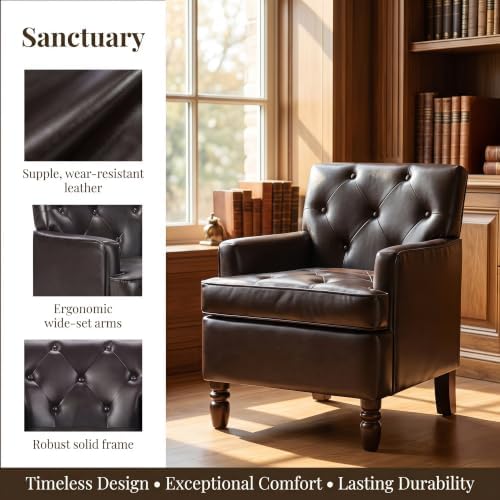 Image of Leather Recliner Chair, Vintage Single Reclining Couch, Brown