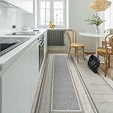 Machine Washable Bordered Design Non-Slip Rubberback 3x10 Traditional Runner Rug for Hallway, Kitche