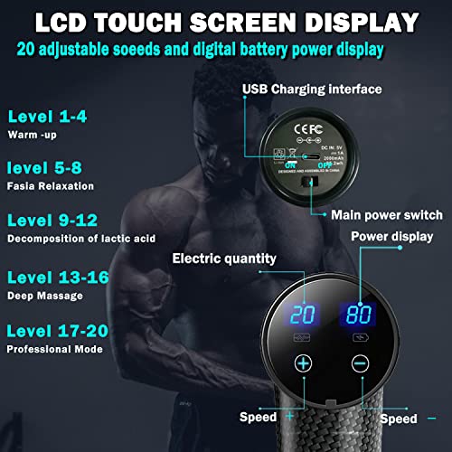 Massage Gun for Athletes Deep Tissue Back Massager with 20 Adjustable Speeds, 10 Types of Massage Heads Duty Motor for Back Pain, Shoulder, Neck, Body, All Muscles Recover & Massage
