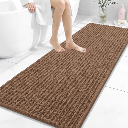 Image of OLANLY Long Bathroom Rugs Runner 59x24, Thick Soft and Absorbent Chenille Bath Mat, Non-Slip, Machine Washable Quick Dry Bath Rugs for Tub Shower Floor, Home Decor Accessories, Mocha