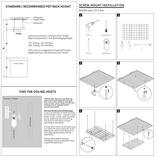 Kes Ceiling Pot Rack 30 Inches, Hanging Pots And Pans Organizer Rack For Ceiling With 15 Hooks, Matt Black Kitchen Pot Hanger Rack, Kur219S75-Bk #TOP4