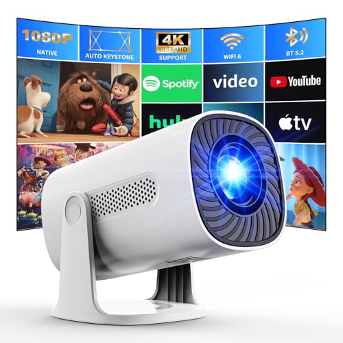 Mini Proyector 4K 1080P Proyector con Modos Estrella WiFi 6 y Bluetooth proyector con Apps y Android TV...