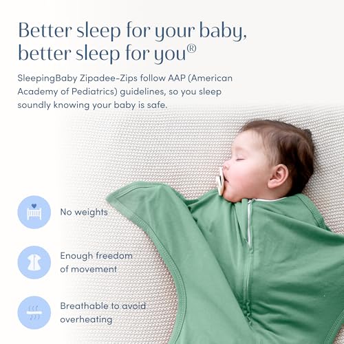 Image of SleepingBaby Zipadee-Zip Transition Swaddle - Cozy Baby Swaddle Blanket with Zipper Convenience - Roomy Wearable Blanket for Easy Diaper Changes - Basil, X-Small (3-6 Month)