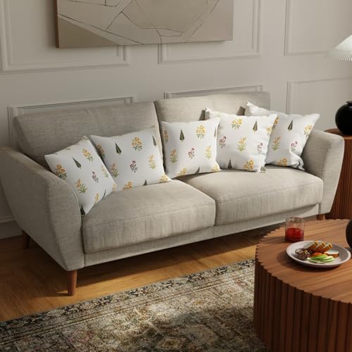 Image of Urban Space Decorative Cotton 250 TC Cushion Cover Set Of 5, 16 Inch X 16 Inch Cushion Covers For Sofa, Bedroom, Living Room (Cushion Cover 40Cm X 40Cm, Set Of 5, High Garden Yellow)
