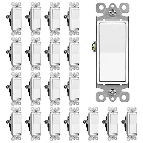 CML Single Pole Decorator Light Switch, 20 Pack Rocker Paddle Wall Switch, 15A 120/277V, On/Off Interrupter, UL Listed, White Cover