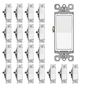 CML Single Pole Decorator Light Switch, 20 Pack Rocker Paddle Wall Switch, 15A 120/277V, On/Off Interrupter, UL Listed, White
