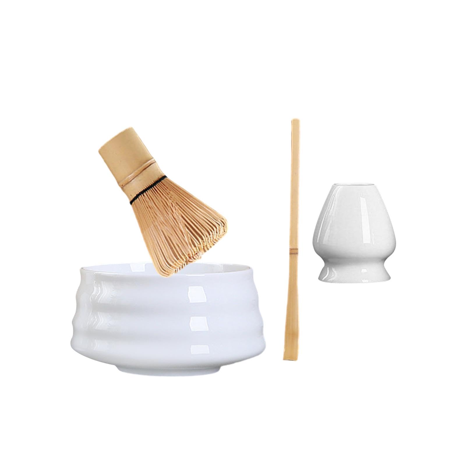 4 cucharas de bambú para batir matcha y soporte para el hogar, saludo o cocina, color blanco