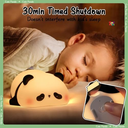 Image of TOYTONIC Cute Panda Silicone Night Light for Kids - Rechargeable Lamp with Tap Control Modes, 1200mAh Power Module, BPA-Free, Soft Silicone, Ideal for Bedroom, Nursery, Gift for Girls & Boys