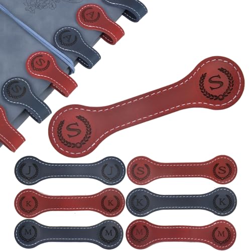 Nerien Personalized Magnetic Leather Bookmark, Engraved Letter Weighted Vintage Genuine Book Markers for Reading Women, Writers Poets Initial Gift for Book Lovers Reader Men Kids Boys Girls (S, Red)