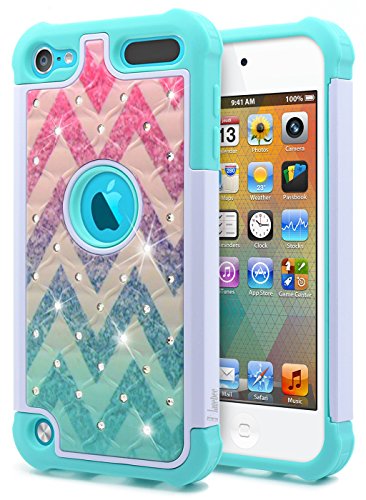 iPod Touch 7 Case, iPod Touch 5/6 Case for Girls, NageBee Glitter Diamond Hybrid Protective Studded Rhinestone Armor Cover Sparkle Cute Shockproof Case for iPod Touch 7th/6th/5th Generation -Wave