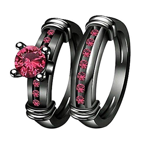 Bridal Sets Black Gold Plated Womens Wedding Bands Red Cz Engagement Ring Sets
