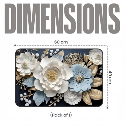 Image of Non-Slip 3D Floral Bath Mat, Quick Dry Absorbent Silicone Floor Mat, Anti Skid Doormat for Bathroom, Home, Office, Living Room, Hallway Runner, Soft Cushion Carpet Rug (Blue)