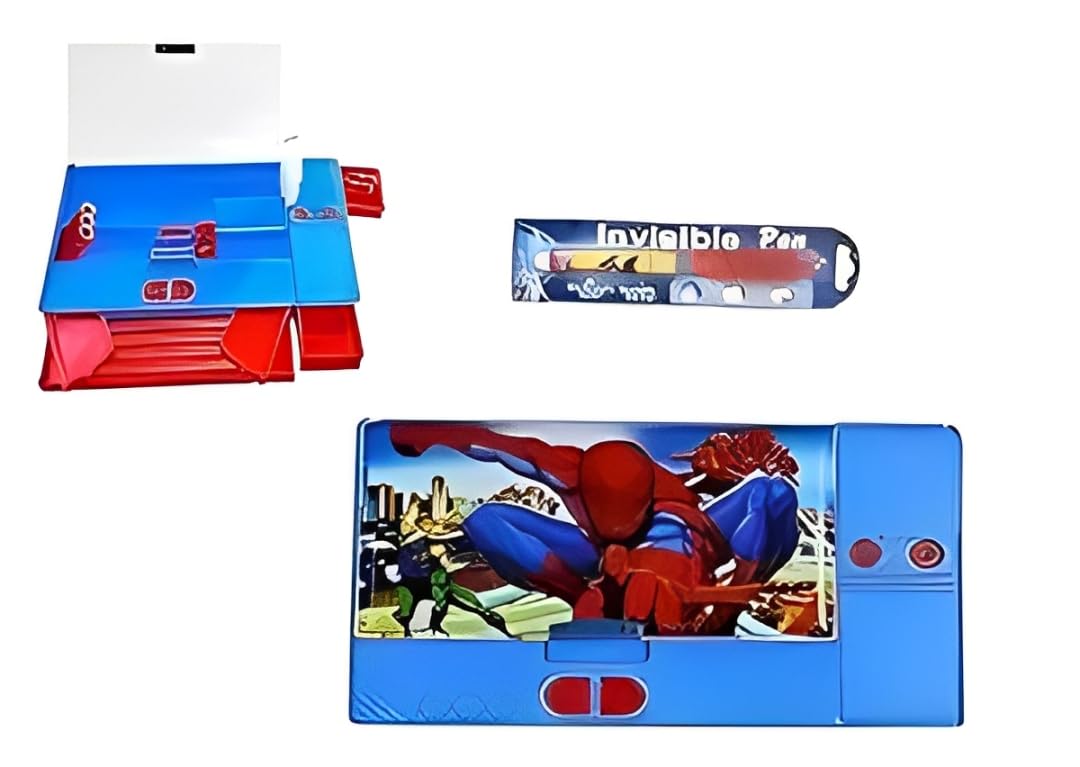 YBN Plastic Jumbo Size Multi-Functional Super Hero Cartoon Theme Pencil Box/Geometry Box With Integrated Sharpner For Boys Girls Kids (Multicolor)