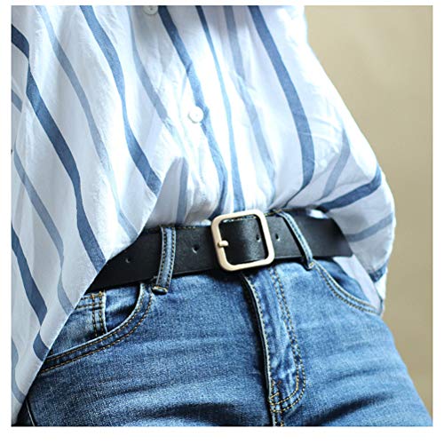 Cinto feminino de couro KESYOO casual totalmente ajustável, Preto, prata, 110X3.3CM