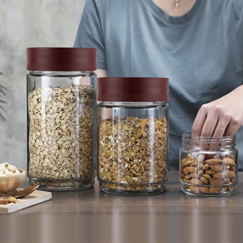 Image of CELLO Modustack Glassy Storage Jars For Kitchen 500 ml Maroon | Freezer & Fridge Safe Airtight Stackable Leadfree Toughened Glass Kitchen Storage Container For Beans, Whole Grains, Spices & Dry Fruits