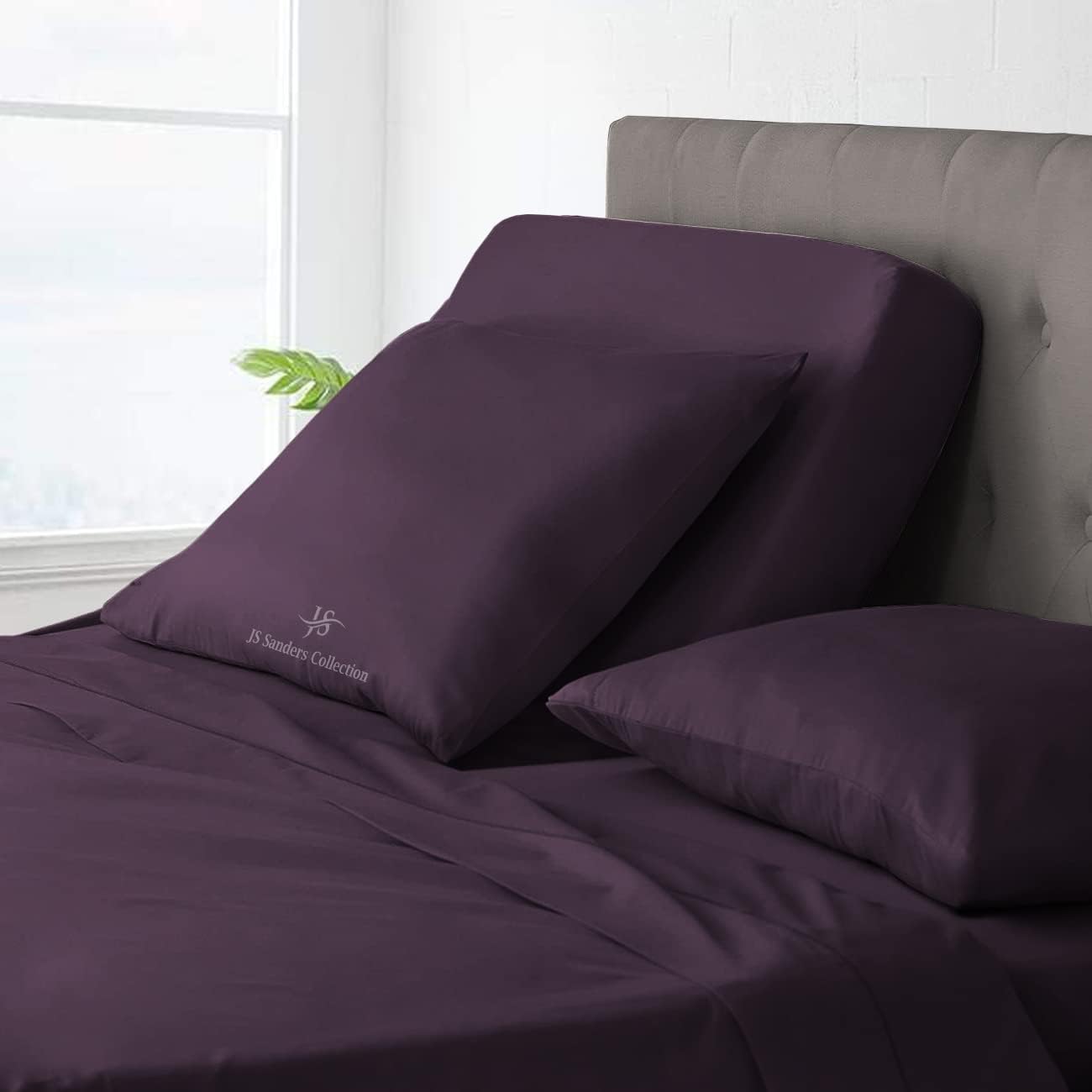4 Piece Sheet Set 100% Egyptian Cotton Bed Sheets 1000 Thread Count Luxury Hotel Quality Sheet Set Italian Finish Premium Sheets Long Staple Fits Up to 18 Inch Deep Pocket (Split Head King, Plum)