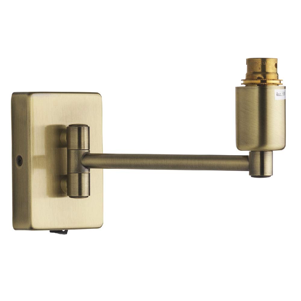 Antique Brass Traditional Retro Switched Swing Arm Wall Reading Light Bracket | Discreet On Off Rocker Switch Operated | 1 x BC Lamp Bulb Required (Not Included) | Bedside - Living Room