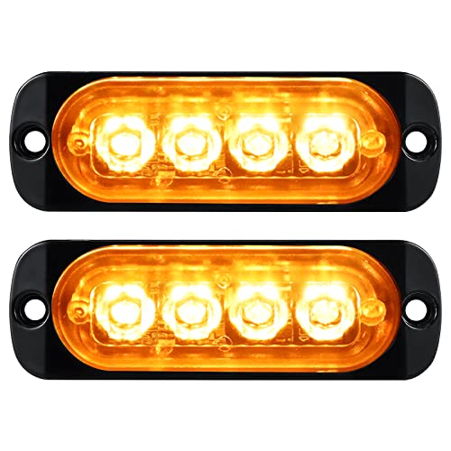 Willpower 2pcs 4LED Luces de Advertencia de Emergencia Ámbar Luz Estroboscópica Intermitente Peligro 12V 24V Barra de Luz Impermeable pour Coche Vehículo Camión Caravana Motocicleta Universal
