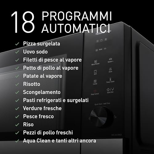 Panasonic NN-GD38QSEPG Forno A Microonde Grill 29L Con Teglia Steam+, 1000W, Scongelamento Automatico, Cottura Combinata, Timer, Nero E Acciaio Inox - 6