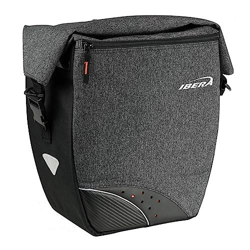 Ibera G-2 PakRak Pro Panniers Bike Bags (Pair) with Quick Release/Clip-On System - Bike Saddle Bags For Rear Rack Each with 19.8 lbs Capacity - Reflective Saddle Bag Bicycle, Fits Most Racks (Grey)