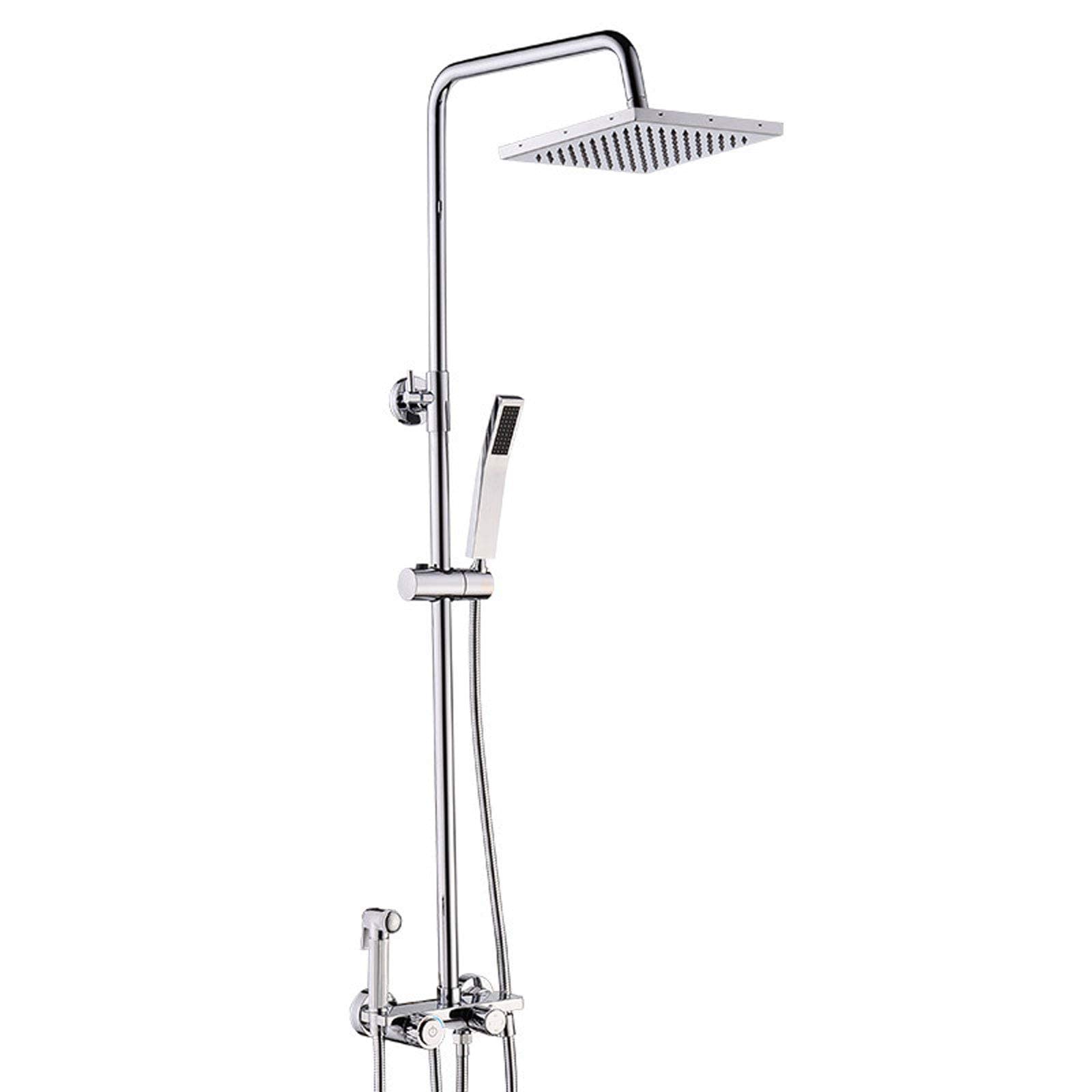 Mitigeur de douche thermostatique en laiton et colonne de douche murale argentée