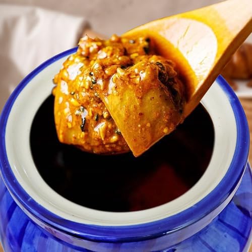 Image of Pure Source India Ceramic Pickle Jar with Lid | Airtight Ceramic Storage Container for Pickles, Chutney, Spices & Dry Snacks | Glossy Handmade Kitchen Storage Jar