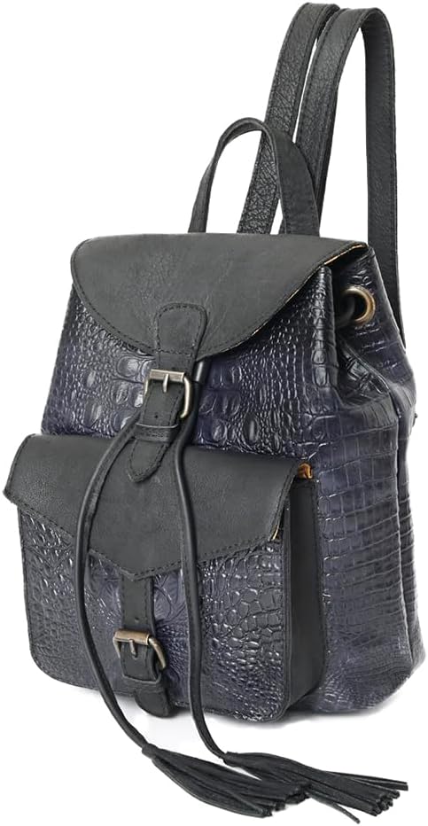 Western Backpack Purse Handcrafted from Crocodile Embossed Genuine Leather | Buckle Flap Closure & Adjustable Straps