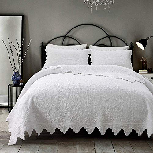 Colcha de algodón acolchado de alta gama con relieve elegante y fundas de almohada a juego 2