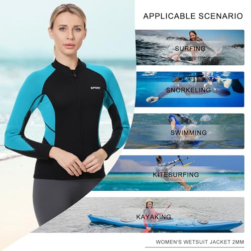 Chaqueta para mujer Wetsuits 2mm y pantalones 3mm, traje de neopreno de manga larga para mantener el calor, ideal para natación, surf, buceo y snorkel miniatura 3