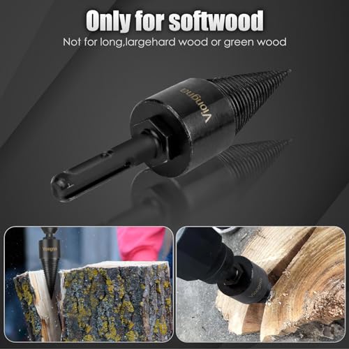 Viongna Firewood Log Splitter 3 PCS Drill Bit Wood Splitting Tools Logs Bits Heavy Duty Electric Drills Screw Cone Driver Hex + Square + Round 32mm