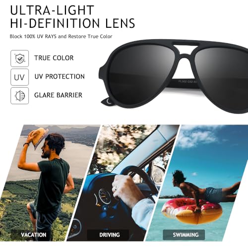 Aviator Sunglasses For Men Polarized Lens Plastic Lightweight Double Bridge Frame UV Protection For Driving Matte Black Frame/Smoke Lens4