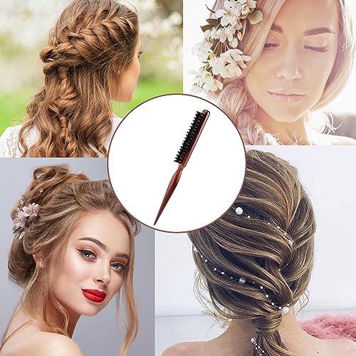 Haarbürste Sleek Bun Teasing Hair Brush Wildschweinborsten Weiche Naturborsten Toupierbüste Holzgriff für Sleek Zopf