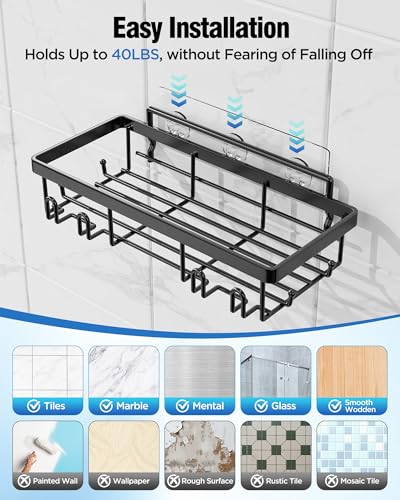 Yorshvil Shower Caddy 7 Pack, Adhesive Bathroom Shower Organizer for Bathroom Storage, No Drilling Large Capacity Rustproof Stainless Steel Shower Shelves Rack for Bath, Black