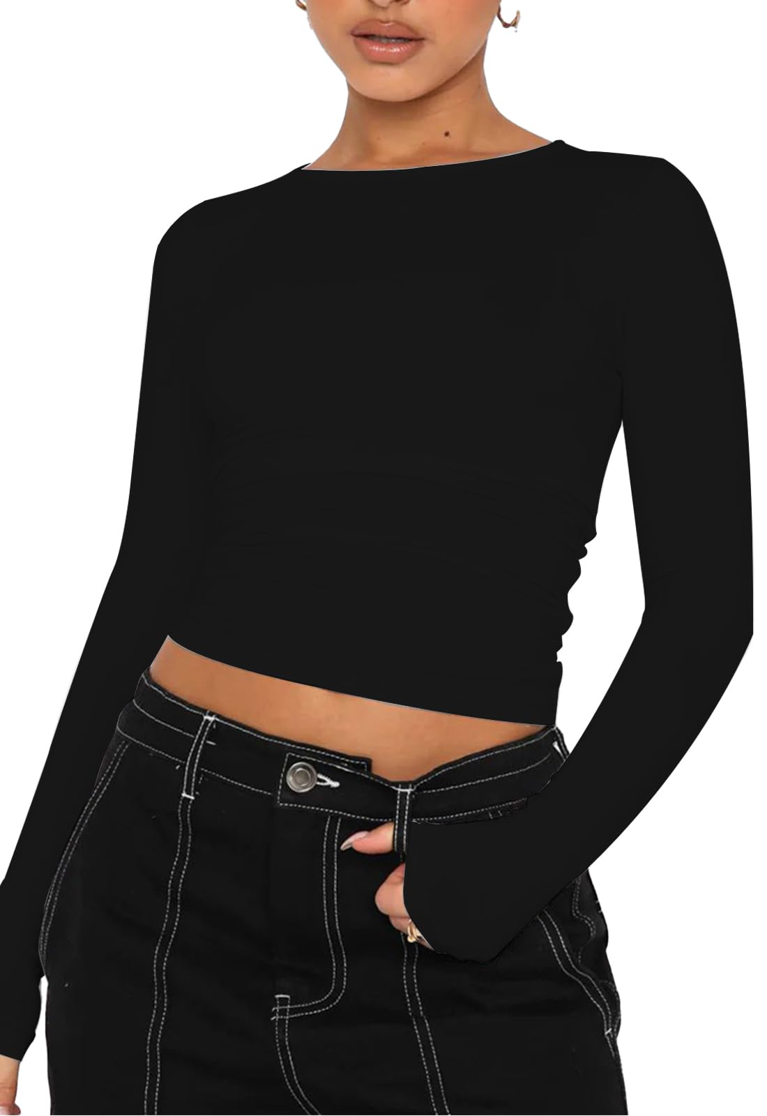 RoeviteBasic Fitted Short Sleeve Tees for Women Solid Slim Crew Neck Tees Shirt Going Out Crop Tops