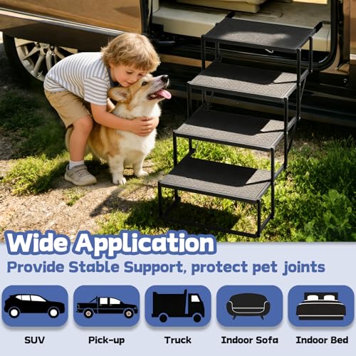 Dog Steps for Car, Truck, SUV, Dog Stairs for Car with Upgraded Non-Slip Surface, Foldable Dog Ramp for Car, Pet Stairs for Large Dogs, 4 Steps - Thumbnail 5