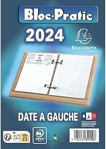 Bloc Recharge éphéméride 2026 Exacompta - Date à Gauche, Format 8,2 X 12 Cm, Papier Clairefontaine