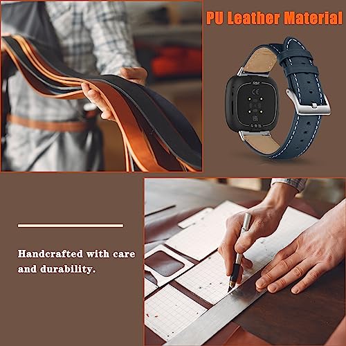 KoGiio Vintage Leather Strap for Fitbit Versa 4/Versa 3/Sense 2/Sense Men Women Replacement Soft Watch Straps, blue - Image 3