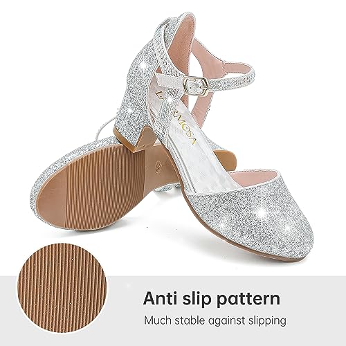 Image of LAURMOSA Girls Dress Shoes Closed Toe Pumps High Heels for Little Big Kid | Flower Shoes for Girls, 1.75-inch Chunky Heel, Ankle Strap, Closed Toe, Wedding, Party, Church, Graduation, First Communion