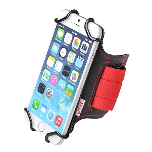 TFY Sport Armband + Key Holder for 4 to 5.5 Inch Cell Phone - iPhone 8 / iPhone 6 (Plus) -iPhone 6 / 6s / 7 - iPhone SE - Samsung Galaxy S4/ S5 / S7 / Note 2 and More (Black/Red Belt)