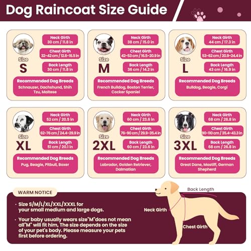 Image of BRKURLEG Dog Raincoat, Waterproof Rain Jacket with Hood, Rose Red, XXL