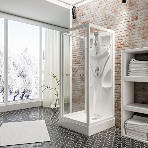 Schulte cabine de douche intégrale complète en kit 80 x 80 x 190 cm, profilé blanc, verre de sécurité transparent (porte 5 mm, paroi latérale 4 mm), D1914504 04 50