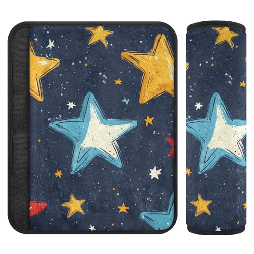 EtherSpher Watercolor Star car seat Strap & Belt Covers, More Comfort Driving, carseat Belt Covers for Van Bag Airplane funda para cinturón de carro 2 pcs