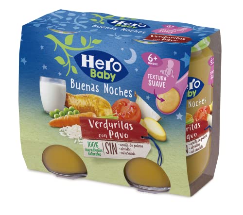 Hero Baby Buenas Noches Tarritos de Verduritas con Pollo - Para Bebés a Partir de los 6 Meses - Pack de 2 x 190 gr